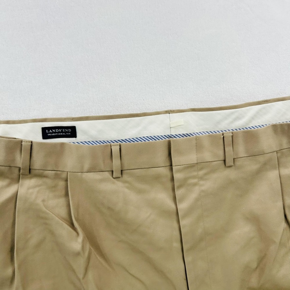 Lands' End Pants Mens 46 Long Khaki Traditional Fit Pleated Cuffed Chino Casual - Picture 10 of 16